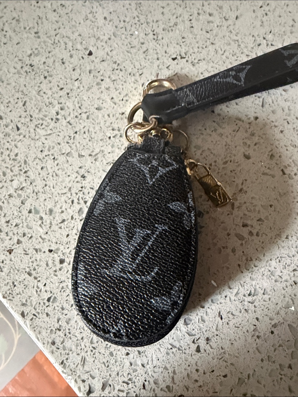 Black Monogram Key Fob Pouch with Strap - Picture 3 of 4